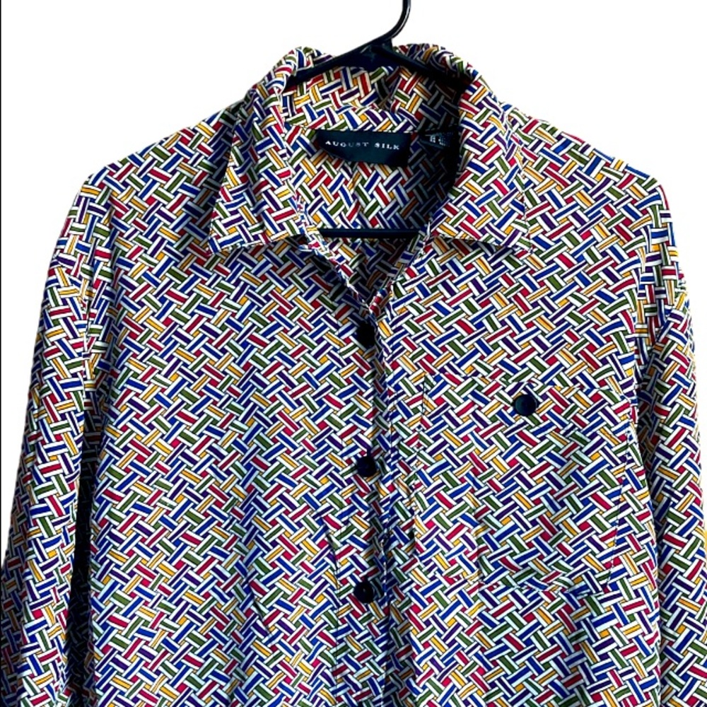 AUGUST SILK Basketweave Print Blouse Sz M